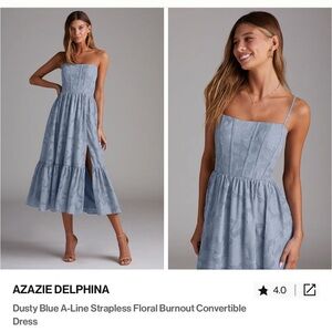 Azazie Strapless Dusty Blue Dress